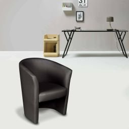 Poltrona Abrera, Poltrona da salotto, Seduta imbottita, Sedia con braccioli in ecopelle, 64x63h76 cm, Nero