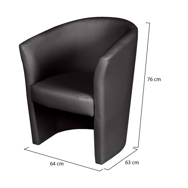 Poltrona Abrera, Poltrona da salotto, Seduta imbottita, Sedia con braccioli in ecopelle, 64x63h76 cm, Nero