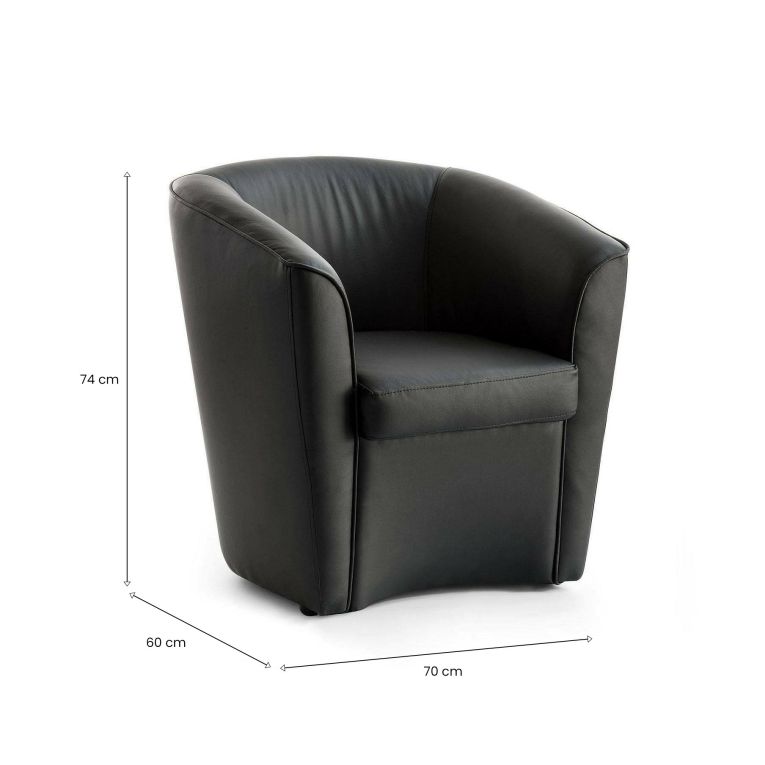 Poltrona Annaluna, Poltrona da salotto, 100% Made in Italy, Poltroncina relax in ecopelle, Cm 70x60h74, Nero