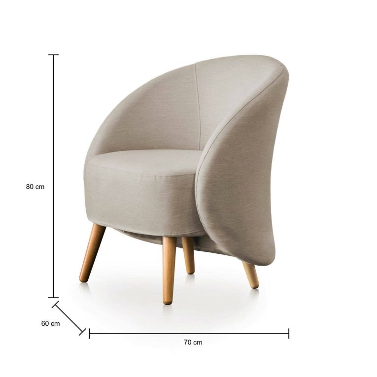 Poltrona Annarella, Poltrona di design da salotto, 100% Made in Italy, Poltroncina relax in tessuto imbottito, Cm 70x60h80, Tortora