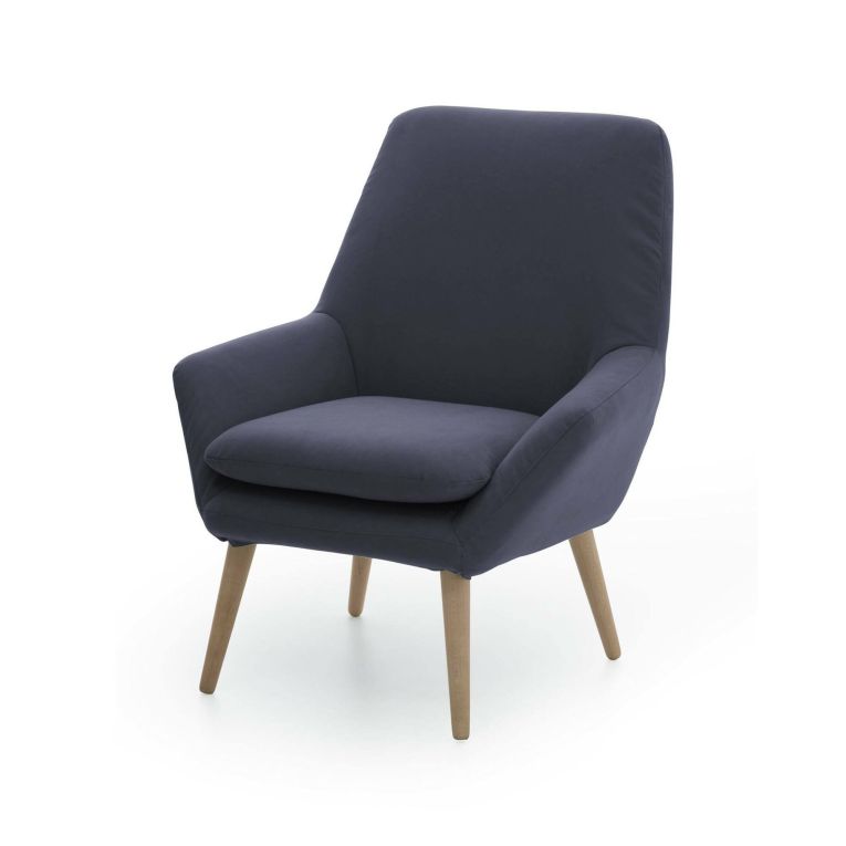 Poltrona Annarita, Poltrona di design da salotto, 100% Made in Italy, Poltroncina relax in tessuto imbottito, Cm 80x70h95, Blu