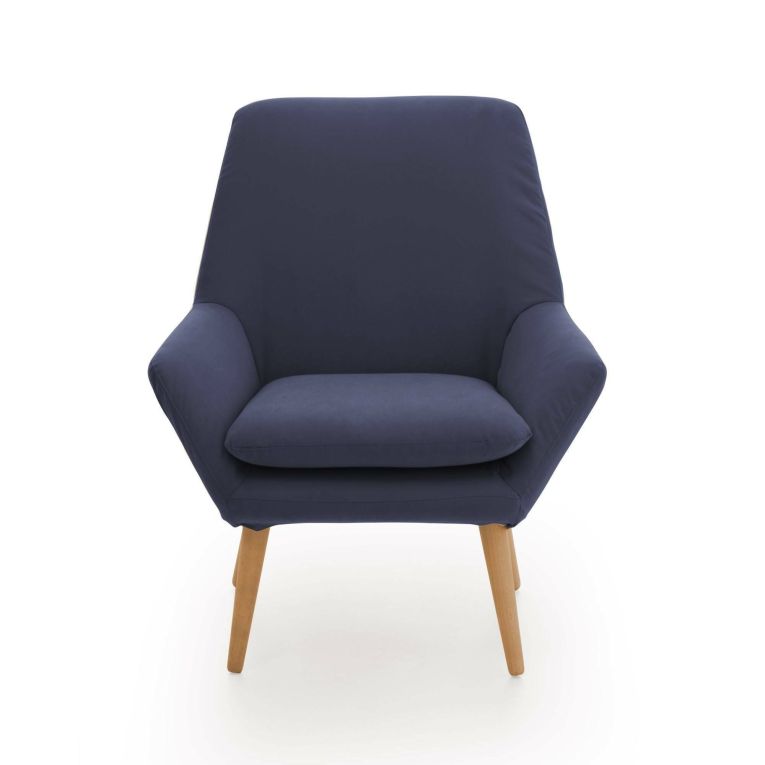 Poltrona Annarita, Poltrona di design da salotto, 100% Made in Italy, Poltroncina relax in tessuto imbottito, Cm 80x70h95, Blu