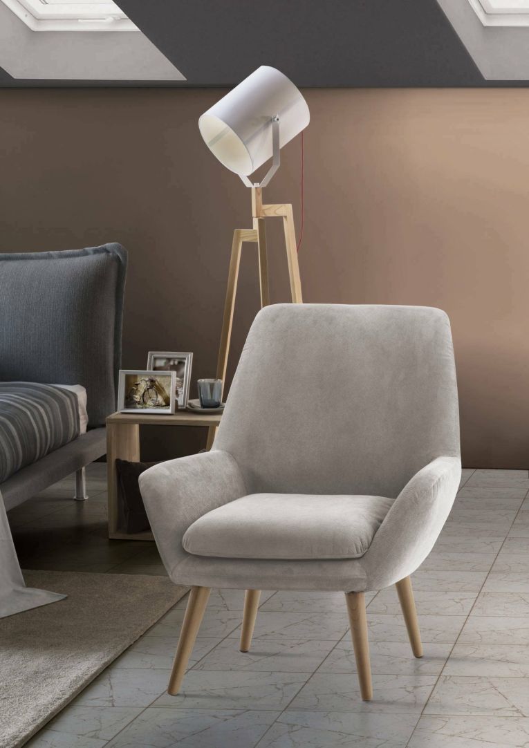 Poltrona Annarita, Poltrona di design da salotto, 100% Made in Italy, Poltroncina relax in tessuto imbottito, Cm 80x70h95, Grigio
