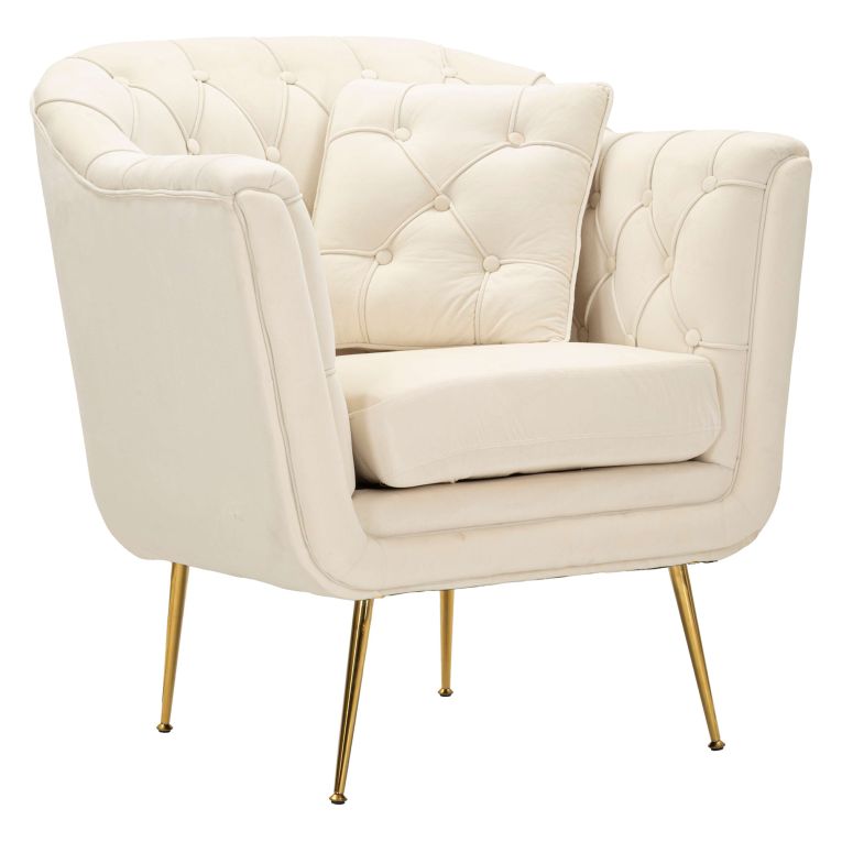 Poltrona Bianco Crema oro con Cuscino Braccioli 88x83x91h cm, Sfumatura Colore Struttura Crema - Turtuk