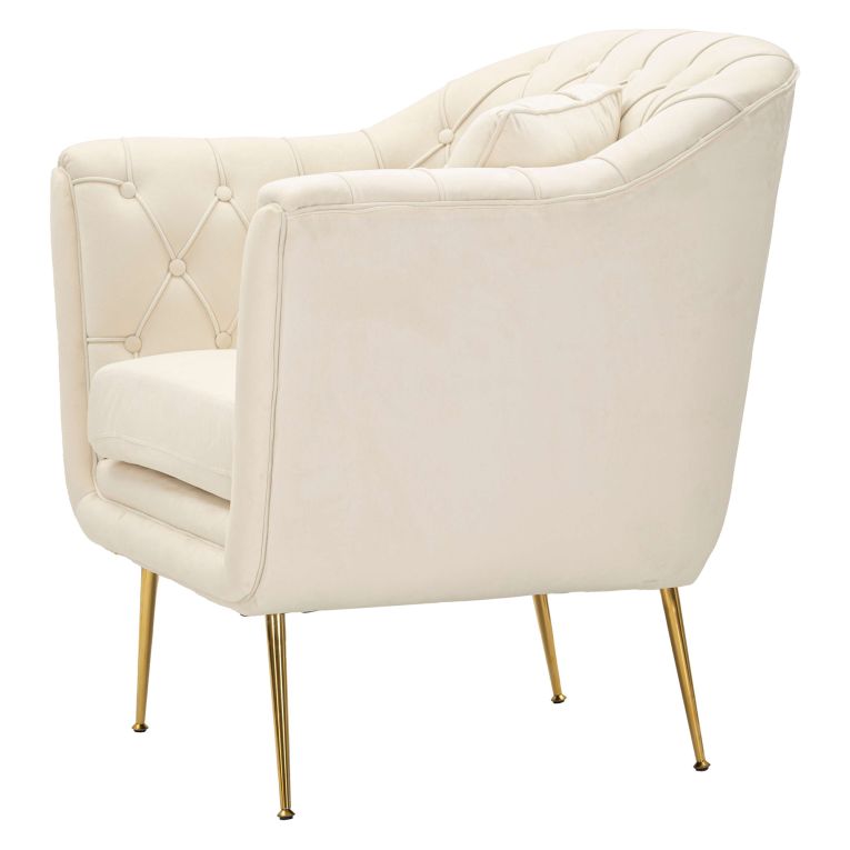 Poltrona Bianco Crema oro con Cuscino Braccioli 88x83x91h cm, Sfumatura Colore Struttura Crema - Turtuk