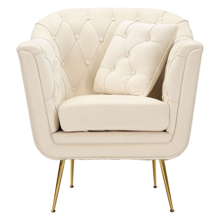 Poltrona Bianco Crema oro con Cuscino Braccioli 88x83x91h cm, Sfumatura Colore Struttura Crema - Turtuk