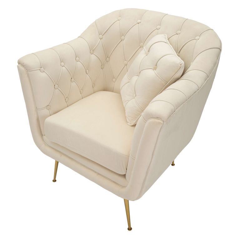 Poltrona Bianco Crema oro con Cuscino Braccioli 88x83x91h cm, Sfumatura Colore Struttura Crema - Turtuk