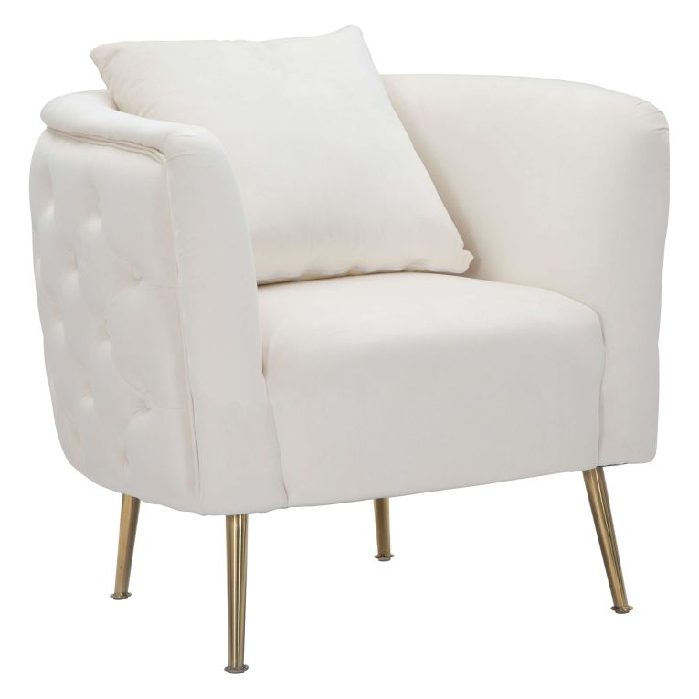 Poltrona Bianco Crema oro Rivestimento in Velluto Braccioli 76x74x71h cm, Materiale Struttura in Metallo - Killar