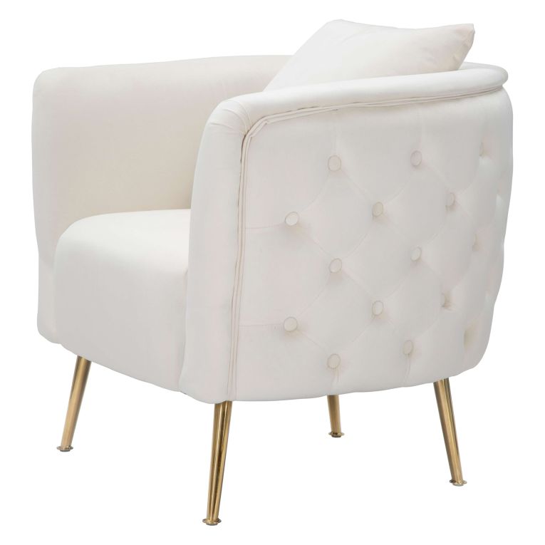 Poltrona Bianco Crema oro Rivestimento in Velluto Braccioli 76x74x71h cm, Materiale Struttura in Metallo - Killar