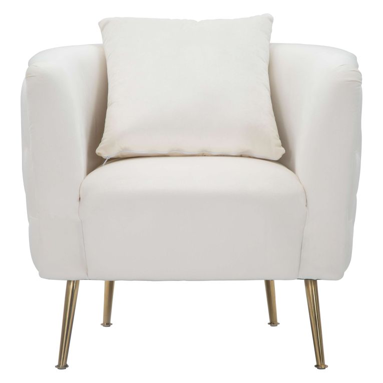 Poltrona Bianco Crema oro Rivestimento in Velluto Braccioli 76x74x71h cm, Materiale Struttura in Metallo - Killar