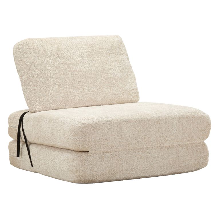 Poltrona Bianco Reclinabile Trasformabile in Letto, Rivestimento in Tessuto Bouclè 31x31x97h cm, Materiale Struttura in Tessuto - Abyane