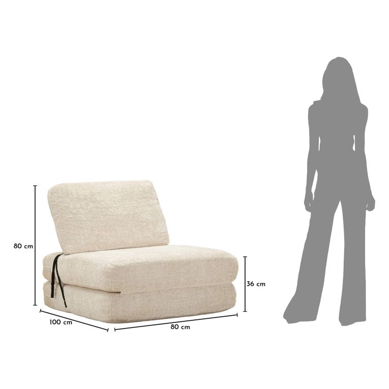 Poltrona Bianco Reclinabile Trasformabile in Letto, Rivestimento in Tessuto Bouclè 31x31x97h cm, Materiale Struttura in Tessuto - Abyane