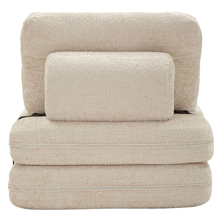 Poltrona Bianco Reclinabile Trasformabile in Letto, Rivestimento in Tessuto Bouclè 31x31x97h cm, Materiale Struttura in Tessuto - Abyane