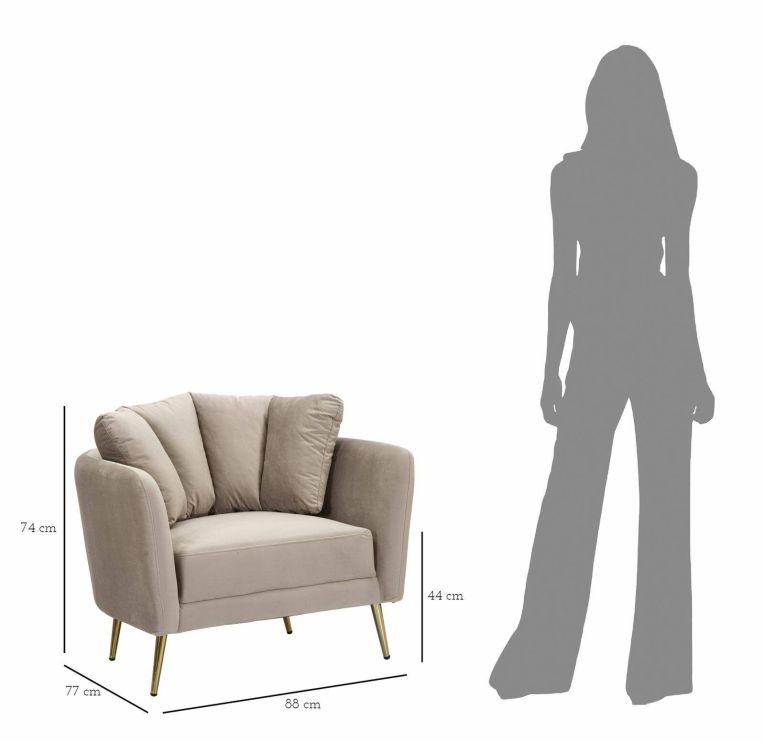 Poltrona Biassono, Seduta imbottita, Divano singolo da salotto, Sedia con braccioli, 88x77 h74 cm, Grigio e Oro