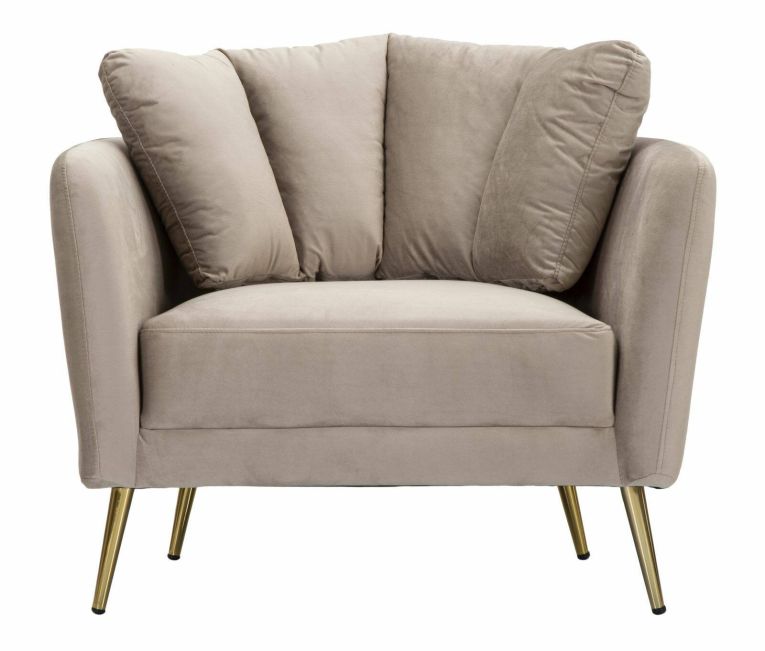 Poltrona Biassono, Seduta imbottita, Divano singolo da salotto, Sedia con braccioli, 88x77 h74 cm, Grigio e Oro