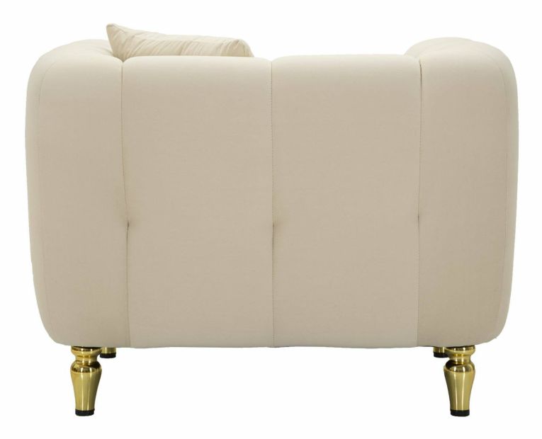 Poltrona Branco, Seduta imbottita, Divano singolo da salotto, Sedia con braccioli, 81x97 h71 cm, Crema e Oro