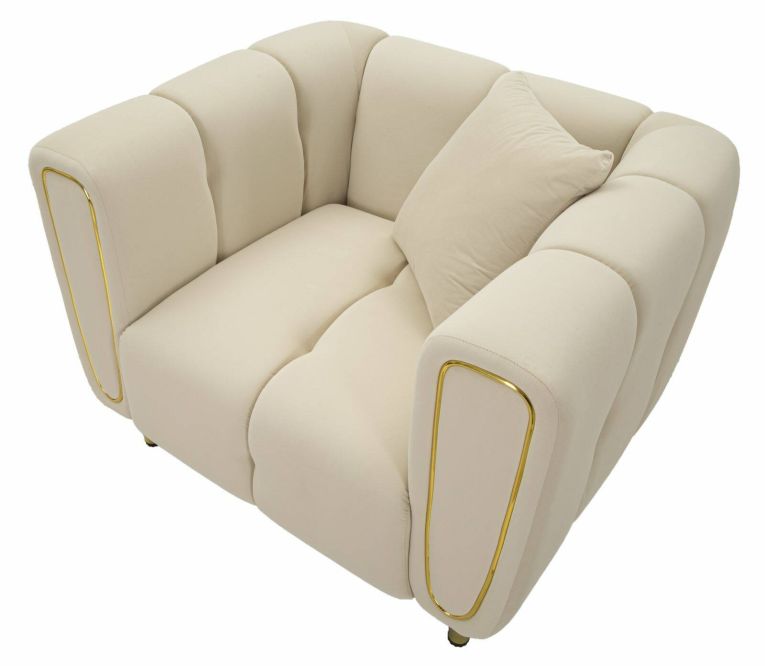 Poltrona Branco, Seduta imbottita, Divano singolo da salotto, Sedia con braccioli, 81x97 h71 cm, Crema e Oro