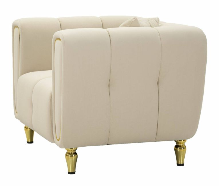 Poltrona Branco, Seduta imbottita, Divano singolo da salotto, Sedia con braccioli, 81x97 h71 cm, Crema e Oro