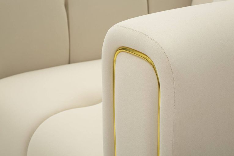 Poltrona Branco, Seduta imbottita, Divano singolo da salotto, Sedia con braccioli, 81x97 h71 cm, Crema e Oro