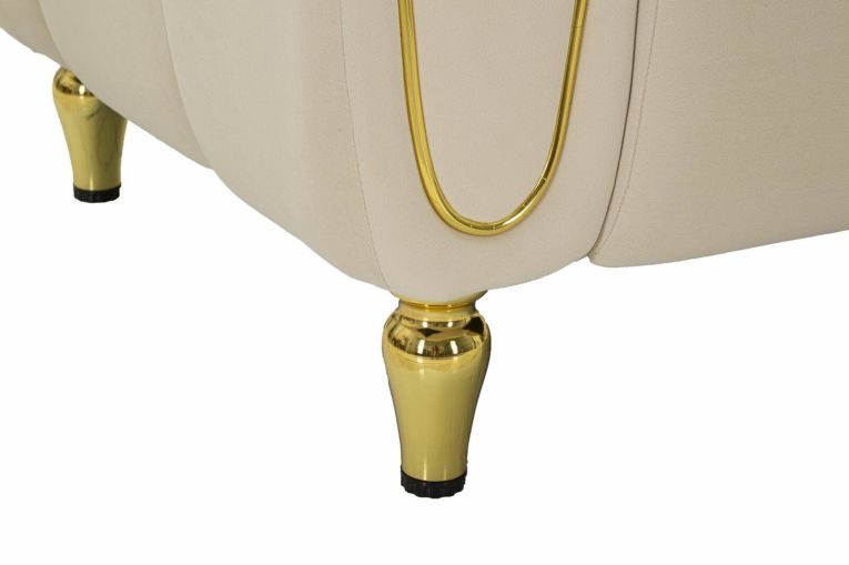 Poltrona Branco, Seduta imbottita, Divano singolo da salotto, Sedia con braccioli, 81x97 h71 cm, Crema e Oro
