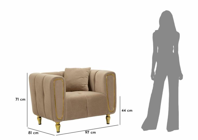 Poltrona Branco, Seduta imbottita, Divano singolo da salotto, Sedia con braccioli, 81x97 h71 cm, Grigio e Oro