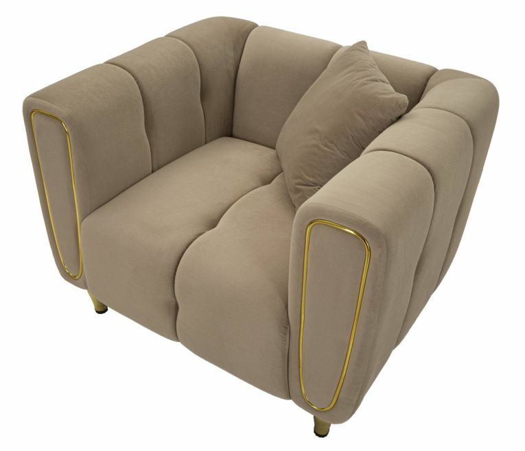 Poltrona Branco, Seduta imbottita, Divano singolo da salotto, Sedia con braccioli, 81x97 h71 cm, Grigio e Oro