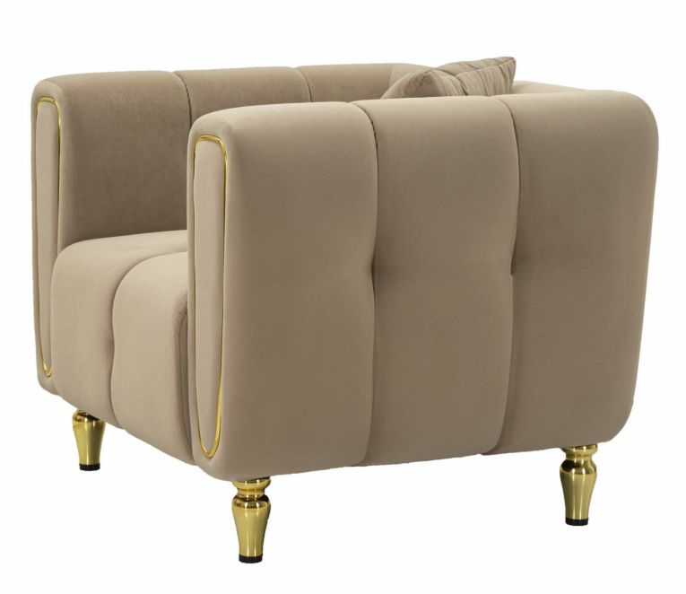 Poltrona Branco, Seduta imbottita, Divano singolo da salotto, Sedia con braccioli, 81x97 h71 cm, Grigio e Oro