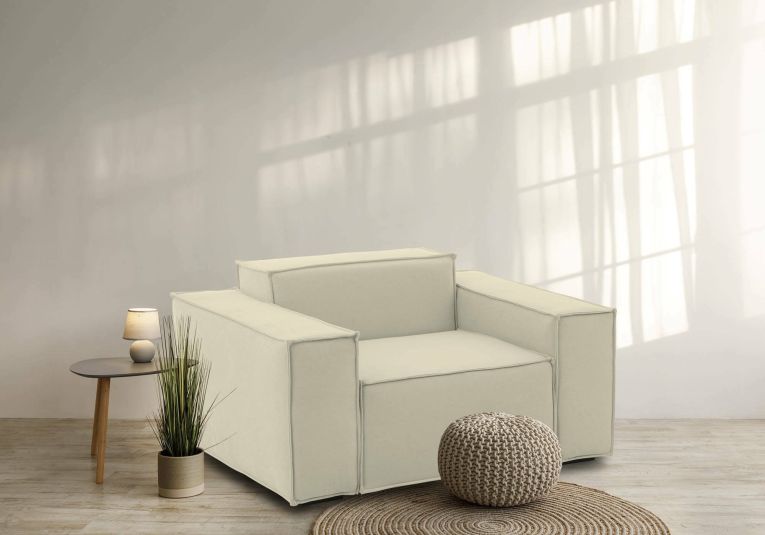 Poltrona Cristiana, Poltrona da salotto, 100% Made in Italy, Poltroncina relax in tessuto imbottito, Cm 160x95h70, Beige