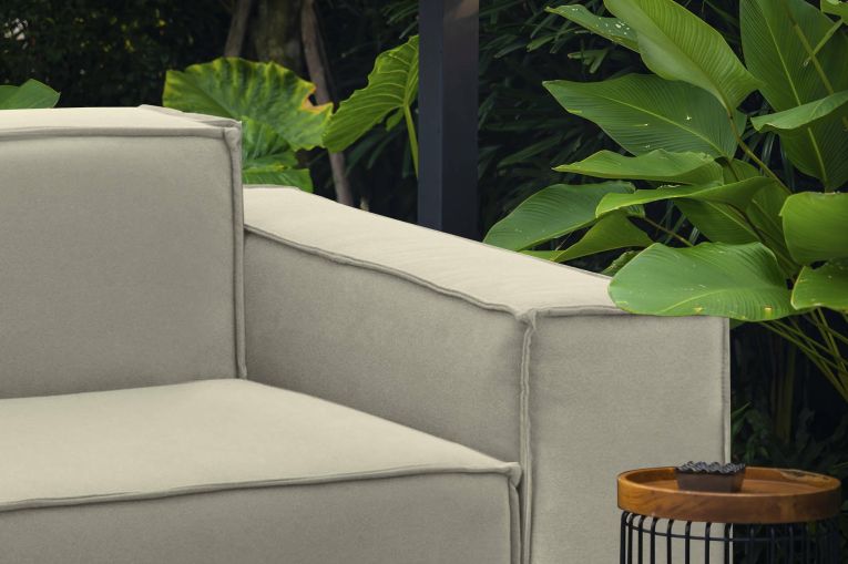 Poltrona Cristiana, Poltrona da salotto, 100% Made in Italy, Poltroncina relax in tessuto imbottito, Cm 160x95h70, Beige