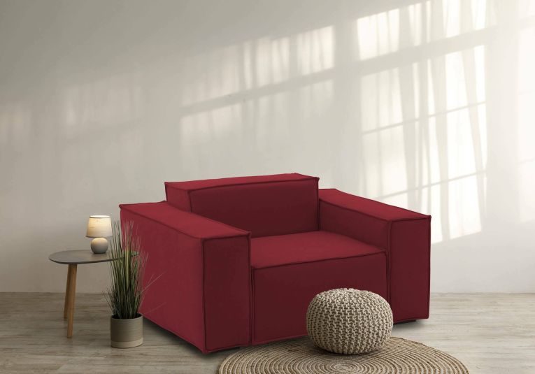 Poltrona Cristiana, Poltrona da salotto, 100% Made in Italy, Poltroncina relax in tessuto imbottito, Cm 160x95h70, Rosso