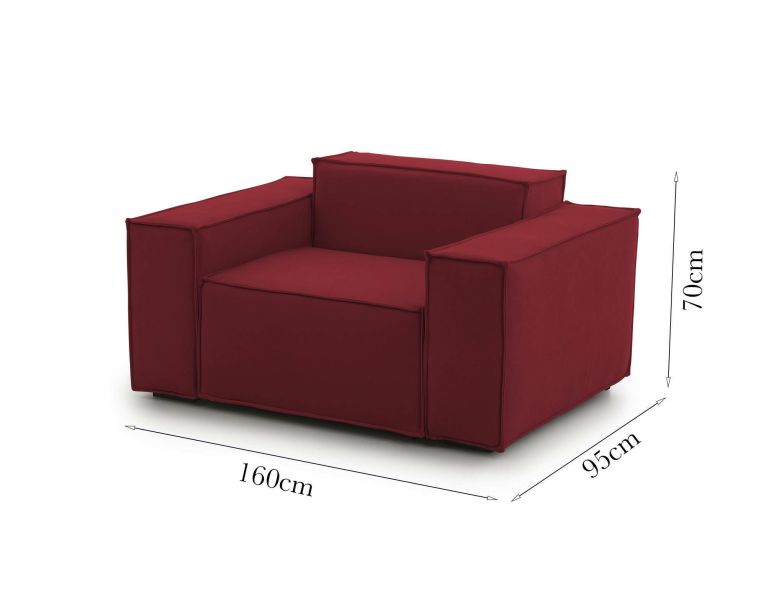 Poltrona Cristiana, Poltrona da salotto, 100% Made in Italy, Poltroncina relax in tessuto imbottito, Cm 160x95h70, Rosso