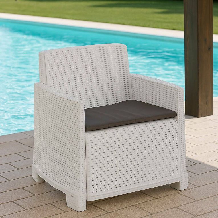 Poltrona da Esterno Bianco Braccioli 72x66 cm, Cuscini Inclusi - Gaby