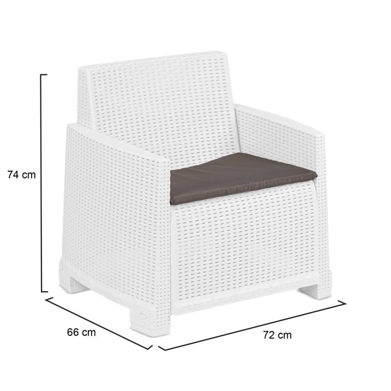Poltrona da Esterno Bianco Braccioli 72x66 cm, Cuscini Inclusi - Gaby