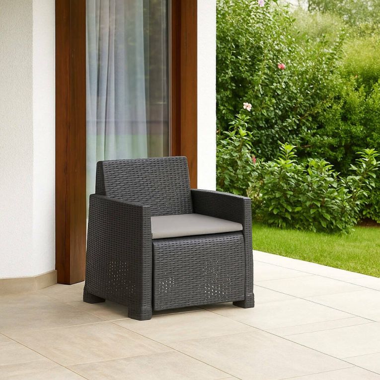 Poltrona da Esterno Nero Antracite Braccioli 72x66 cm, Cuscini Inclusi - Gaby
