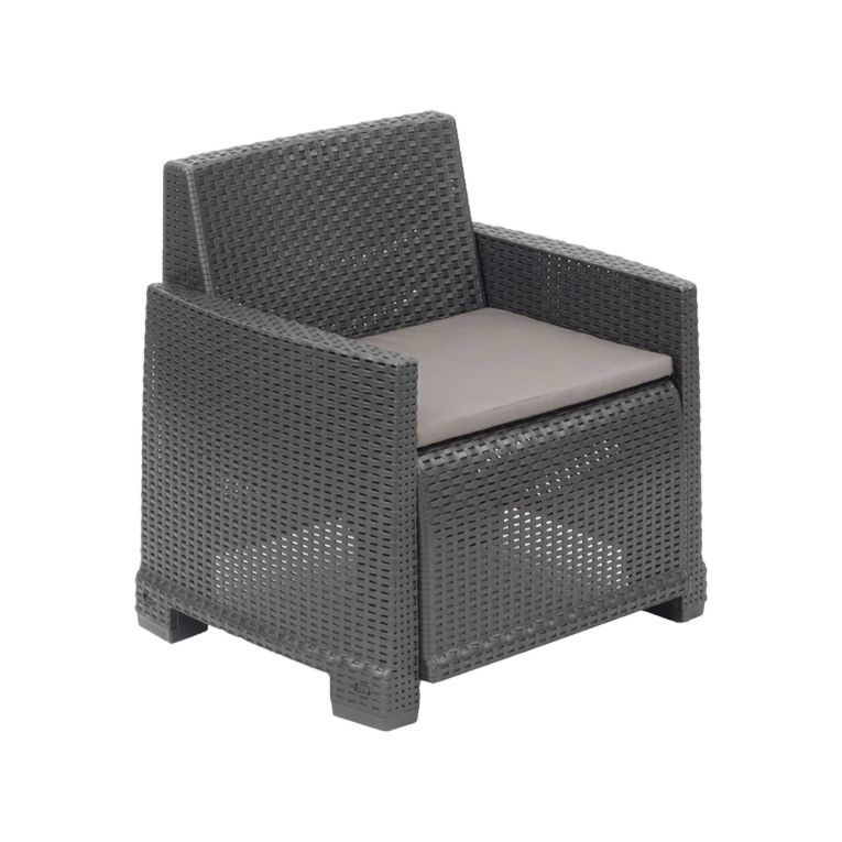 Poltrona da Esterno Nero Antracite Braccioli 72x66 cm, Cuscini Inclusi - Gaby