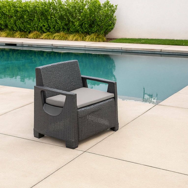 Poltrona da Esterno Nero Antracite Braccioli 72x66 cm, Cuscini Inclusi - Rho