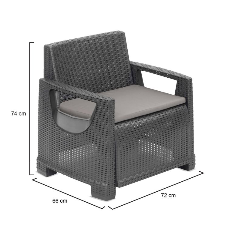 Poltrona da Esterno Nero Antracite Braccioli 72x66 cm, Cuscini Inclusi - Rho
