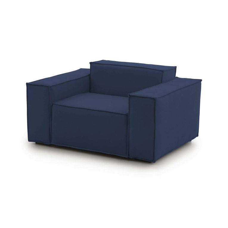 Poltrona Emanuela, Poltrona da salotto, 100% Made in Italy, Poltroncina relax in tessuto imbottito, Cm 140x95h70, Blu