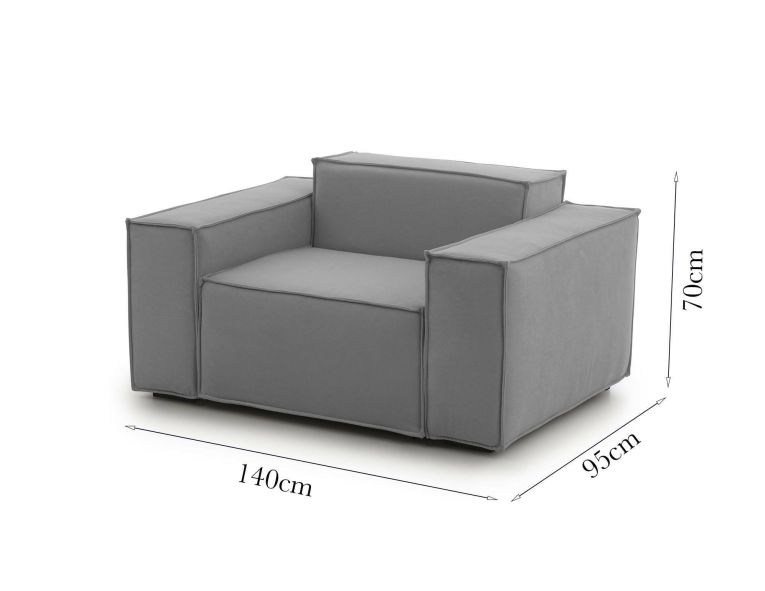 Poltrona Emanuela, Poltrona da salotto, 100% Made in Italy, Poltroncina relax in tessuto imbottito, Cm 140x95h70, Grigio