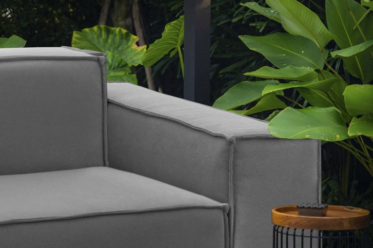Poltrona Emanuela, Poltrona da salotto, 100% Made in Italy, Poltroncina relax in tessuto imbottito, Cm 140x95h70, Grigio