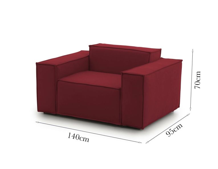 Poltrona Emanuela, Poltrona da salotto, 100% Made in Italy, Poltroncina relax in tessuto imbottito, Cm 140x95h70, Rosso