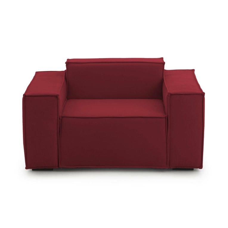 Poltrona Emanuela, Poltrona da salotto, 100% Made in Italy, Poltroncina relax in tessuto imbottito, Cm 140x95h70, Rosso
