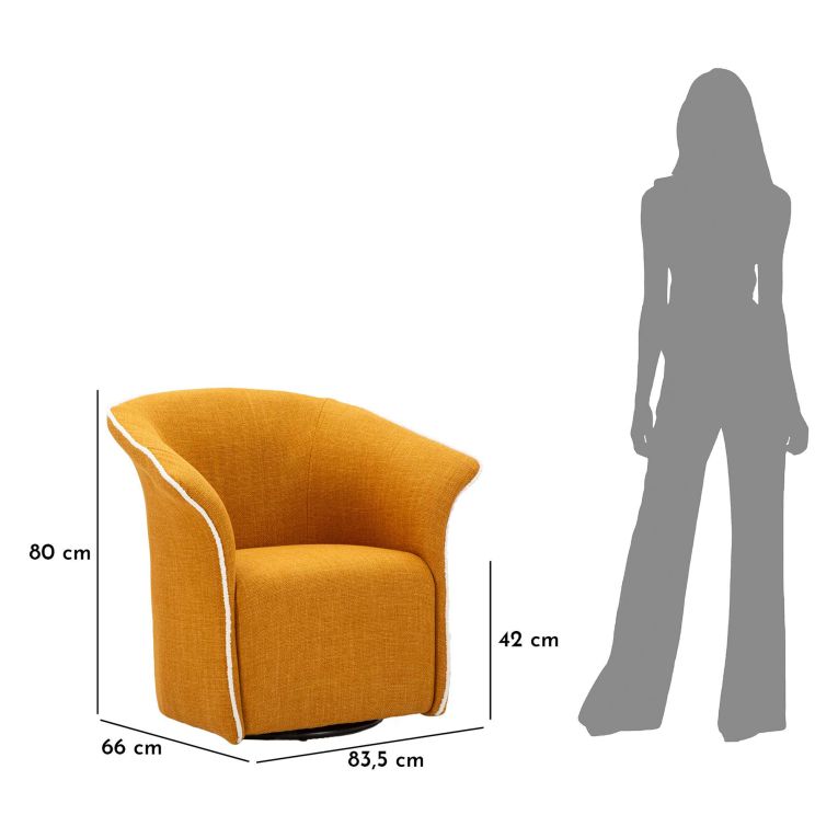 Poltrona Giallo Senape Nero Base Girevole Braccioli 84x66x80h cm, Materiale Struttura in Metallo - Toamas
