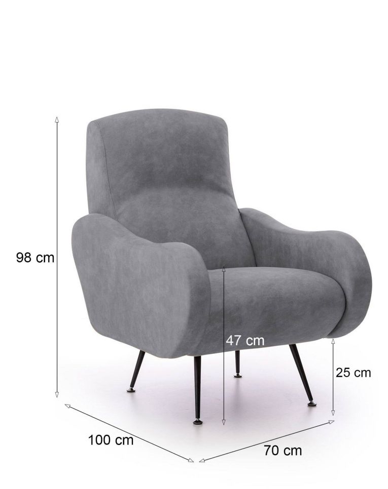 Poltrona Grigio Braccioli Peso Supportato 90 kg 70x100x98h cm, Materiale Struttura in Legno Made in Italy - Lasnigo