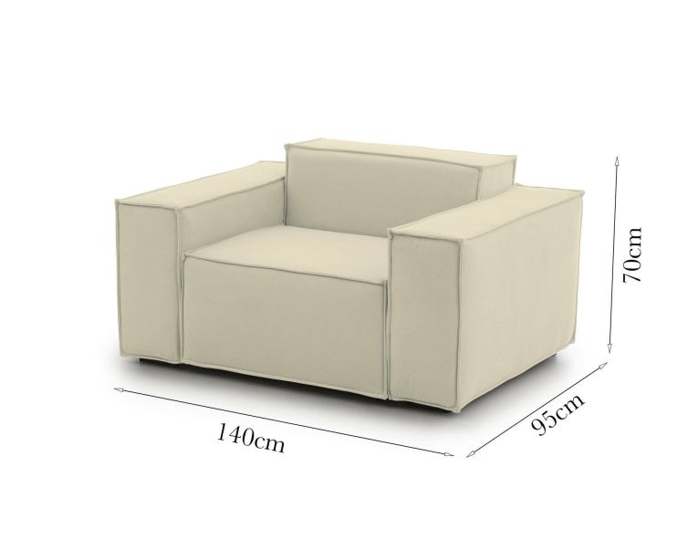Poltrona in legno massello e tessuto con braccioli beige - Leonia