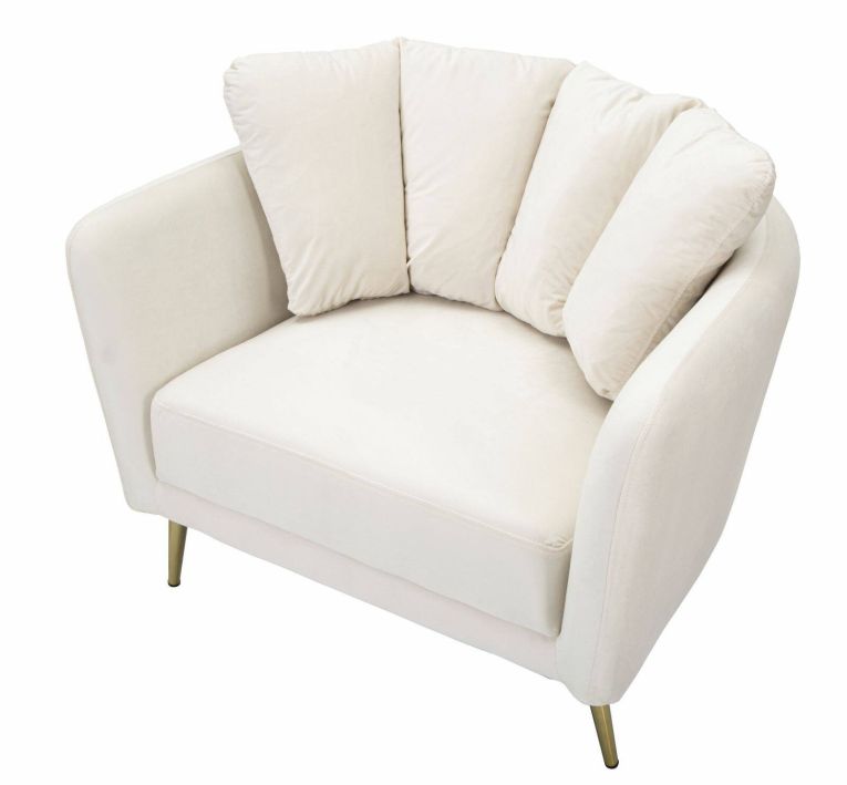 Poltrona in poliestere con braccioli crema e oro - Foster