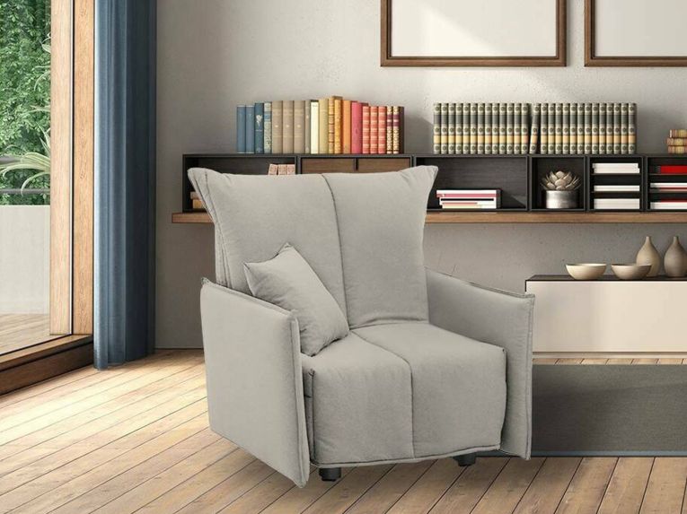 Poltrona in poliestere sfoderabile con braccioli beige - Atlantis