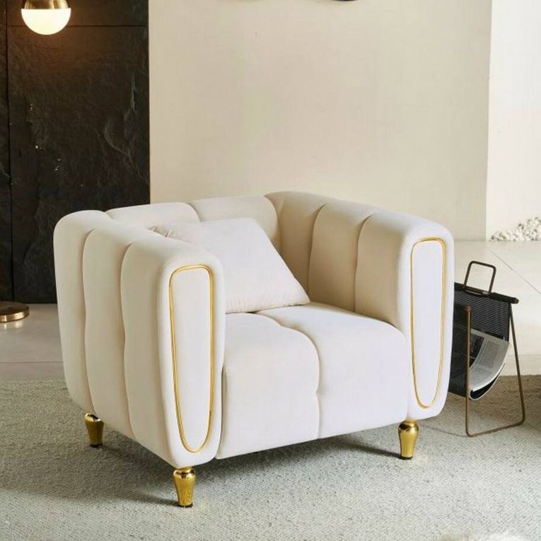 Poltrona in tessuto con braccioli crema e oro - Madama