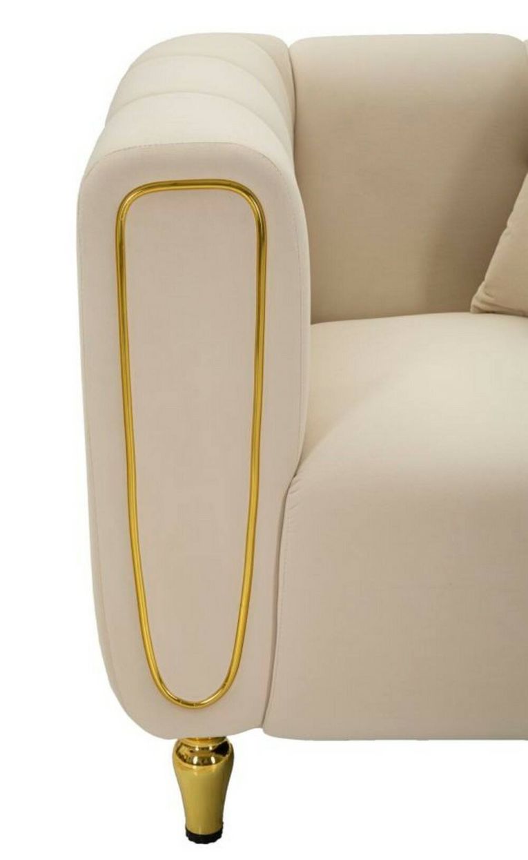 Poltrona in tessuto con braccioli crema e oro - Madama