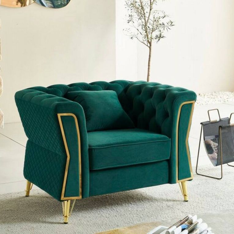 Poltrona in tessuto con braccioli verde e oro - Gabbiano